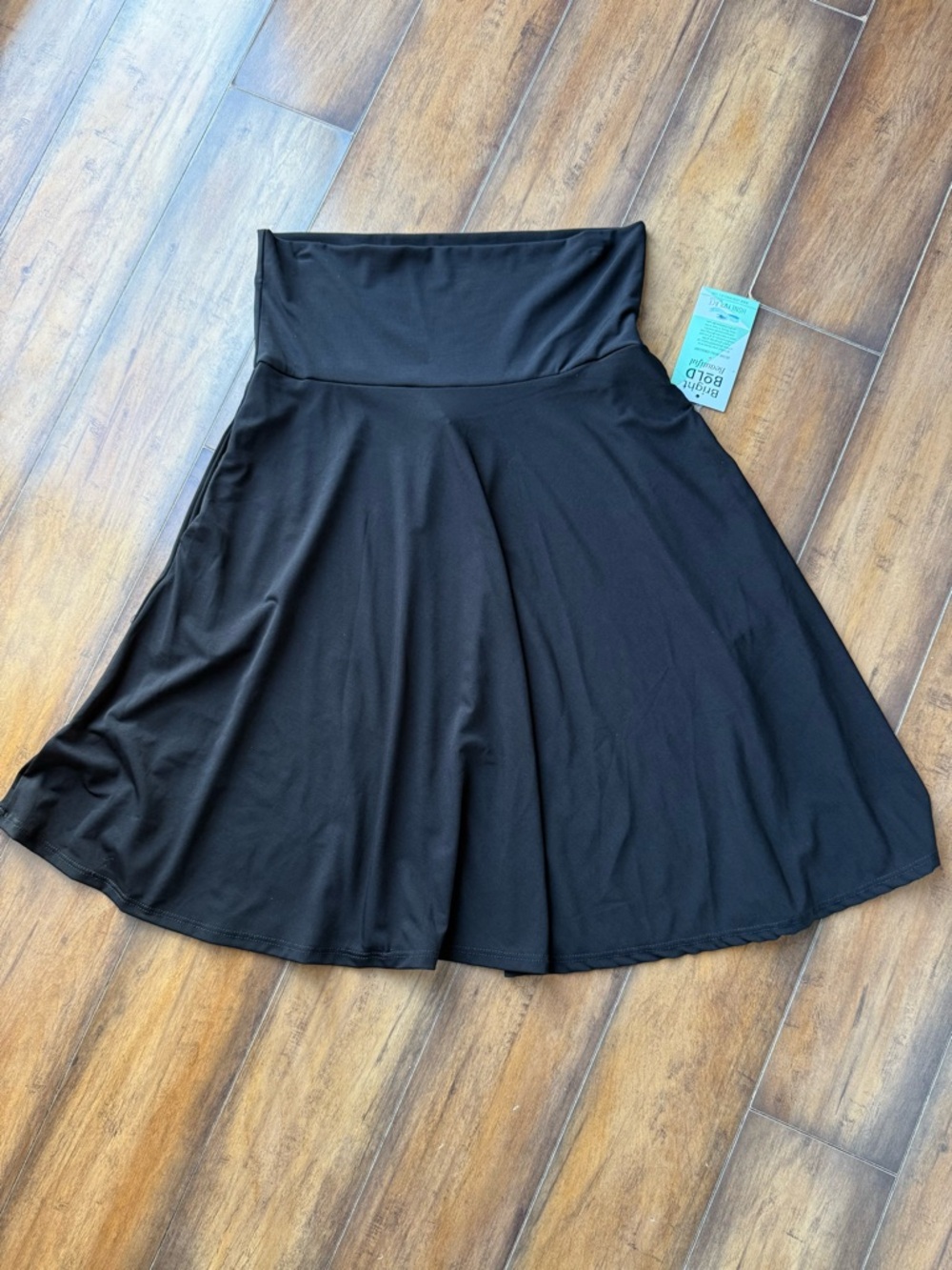 Women’s Honey & Lace Black Skirt with Fold-Over Waistband, Pockets, Small